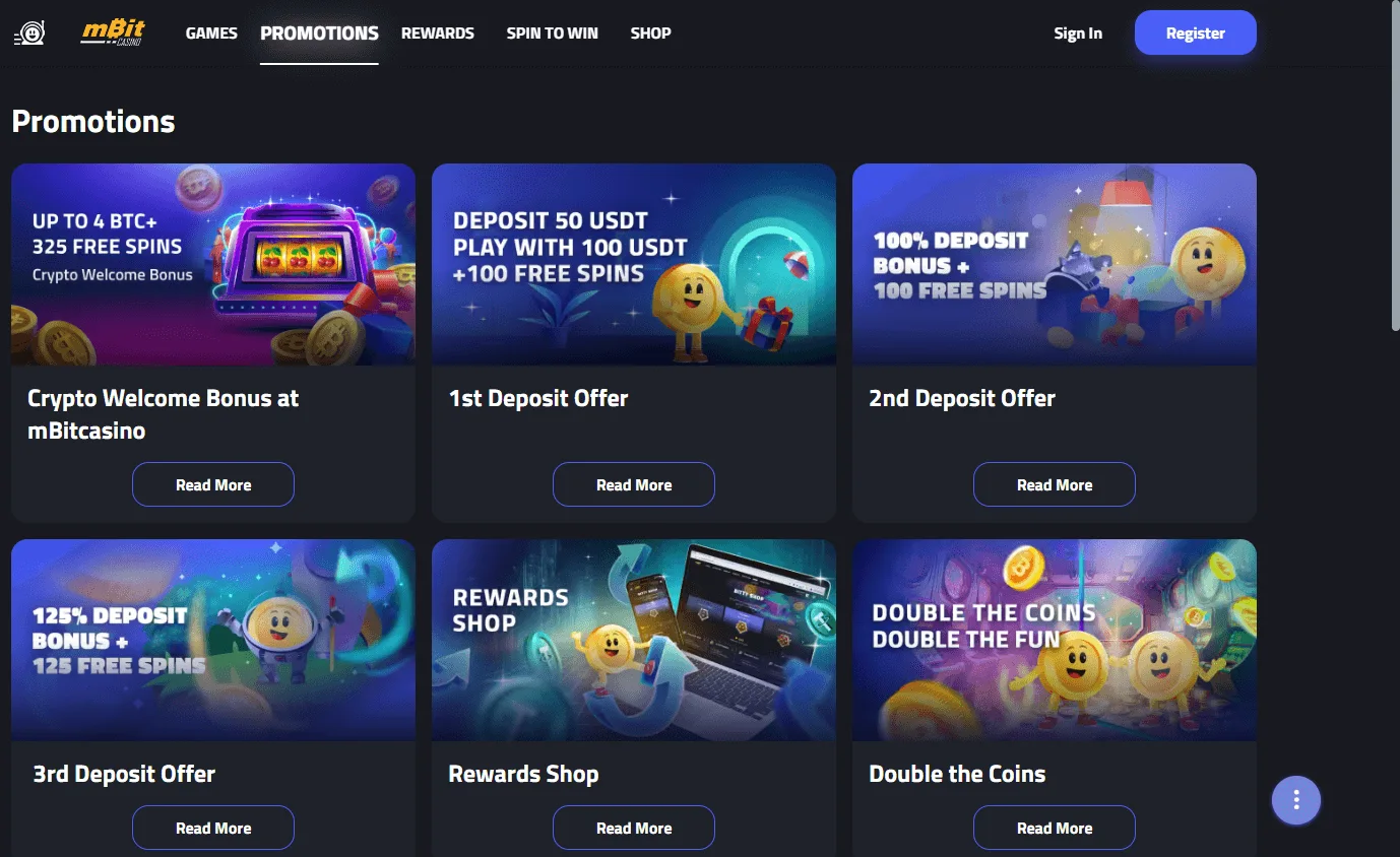 Mbit Casino desktop promotions view